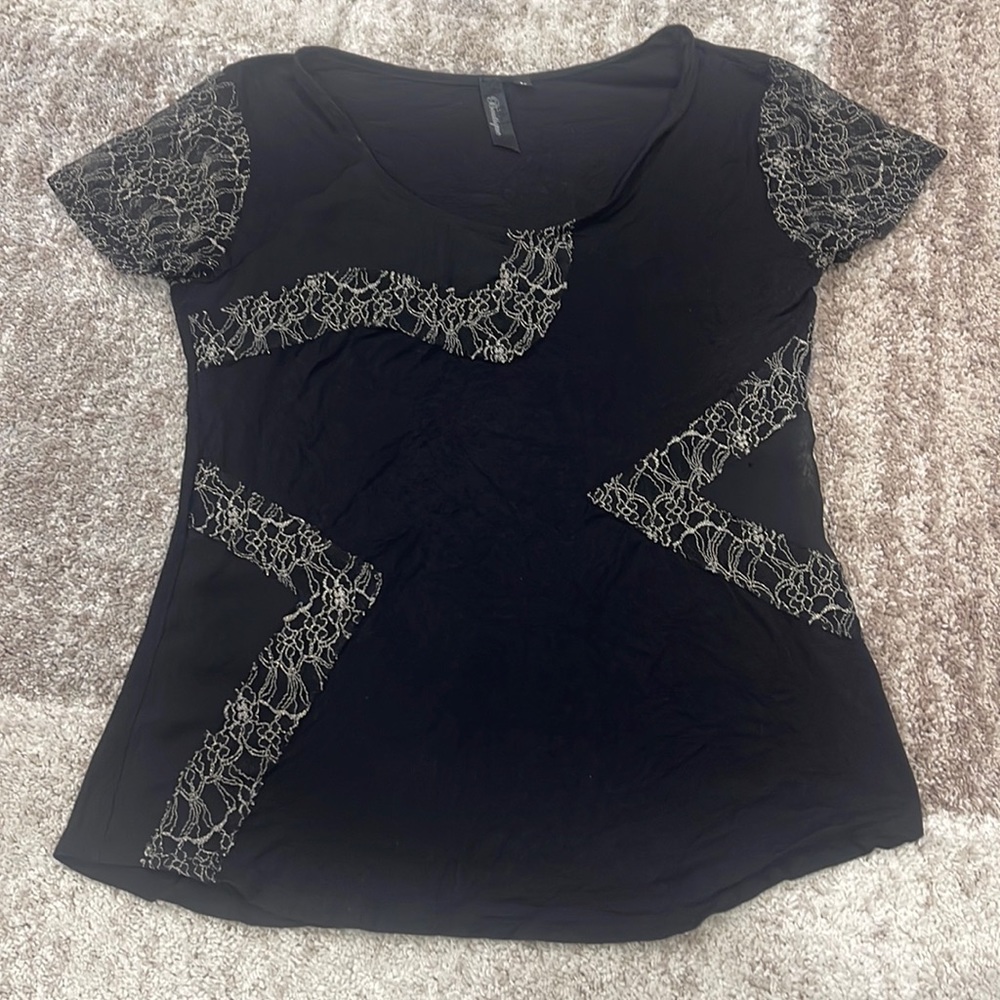 BKE Black top with gold lace detail Size L